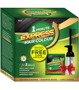 1 Minute Express Hair Colour Black, 20ml (Pack of 6) with Comb Applicator for Men & Women